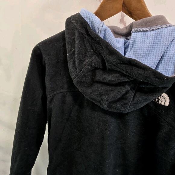 The North Face Jacket Women Small Black Blue Micro Grid Fleece Zip Hood Windwall - Picture 6 of 12